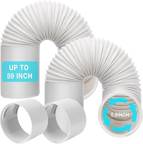 HOXHA Paquete de 2 mangueras de aire acondicionado portátiles con acoplador de 5.9 pulgadas, manguera de conducto de ventilación de escape de CA