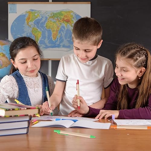 Vista 5 de Yeaqee Bolígrafo retráctil de tinta negra a granel, bolígrafos de oficina de papel kraft reciclado colorido de 5.43 pulgadas, bolígrafos
