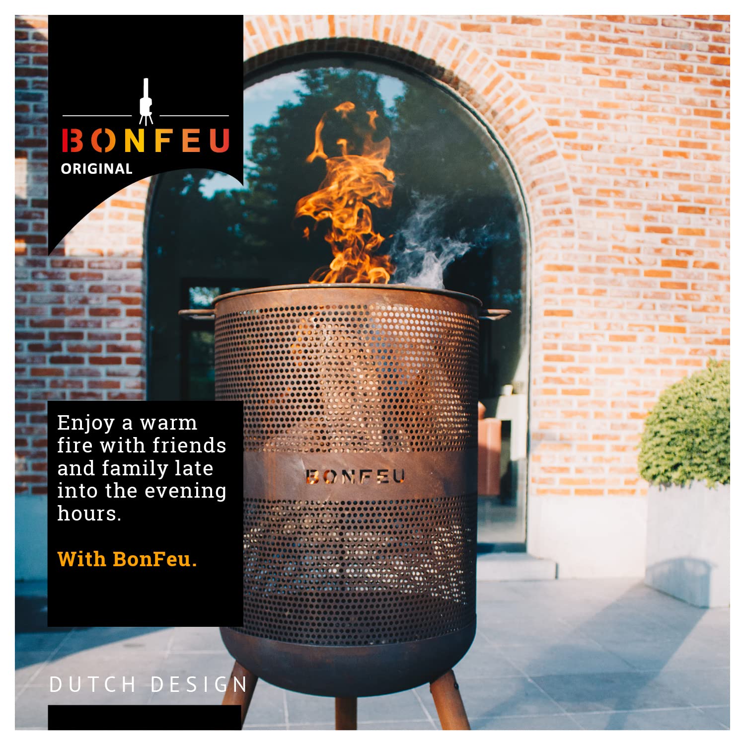 BonFeu Bonves ruszt do grillowania o średnicy 45 cm, kosz do ogrodu – beczka na ogień i palenisko – palenisko ze stali – z rusztem do grillowania i pogrzebaczem do gotowania – kosz paleniskowy z rusztem do grillowania wysokiej jakości