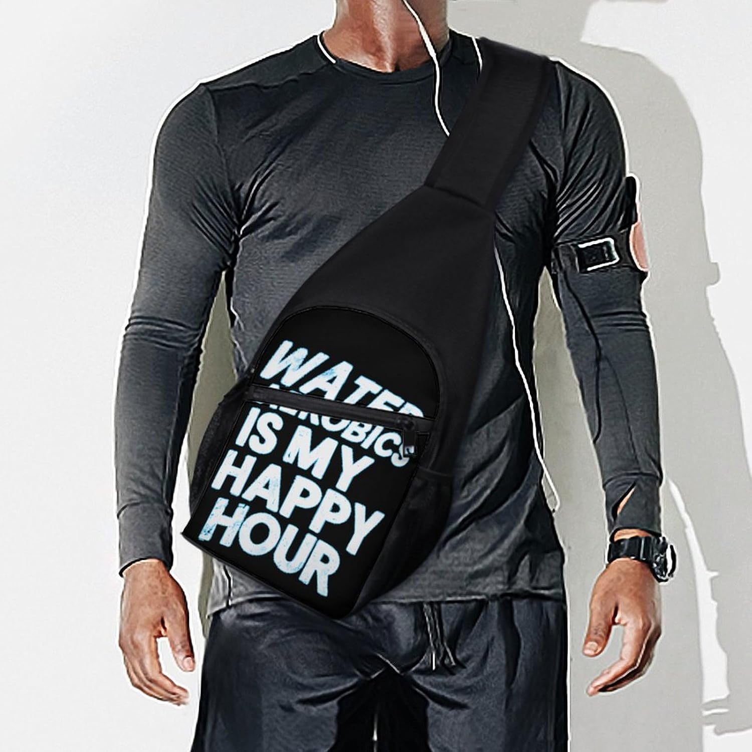 Water Aerobics Is My Happy Hour Crossbody Sling Backpack Chest Bag Daypack | unisex,trendy,with convertible and detachable shoulder strap,side pockets