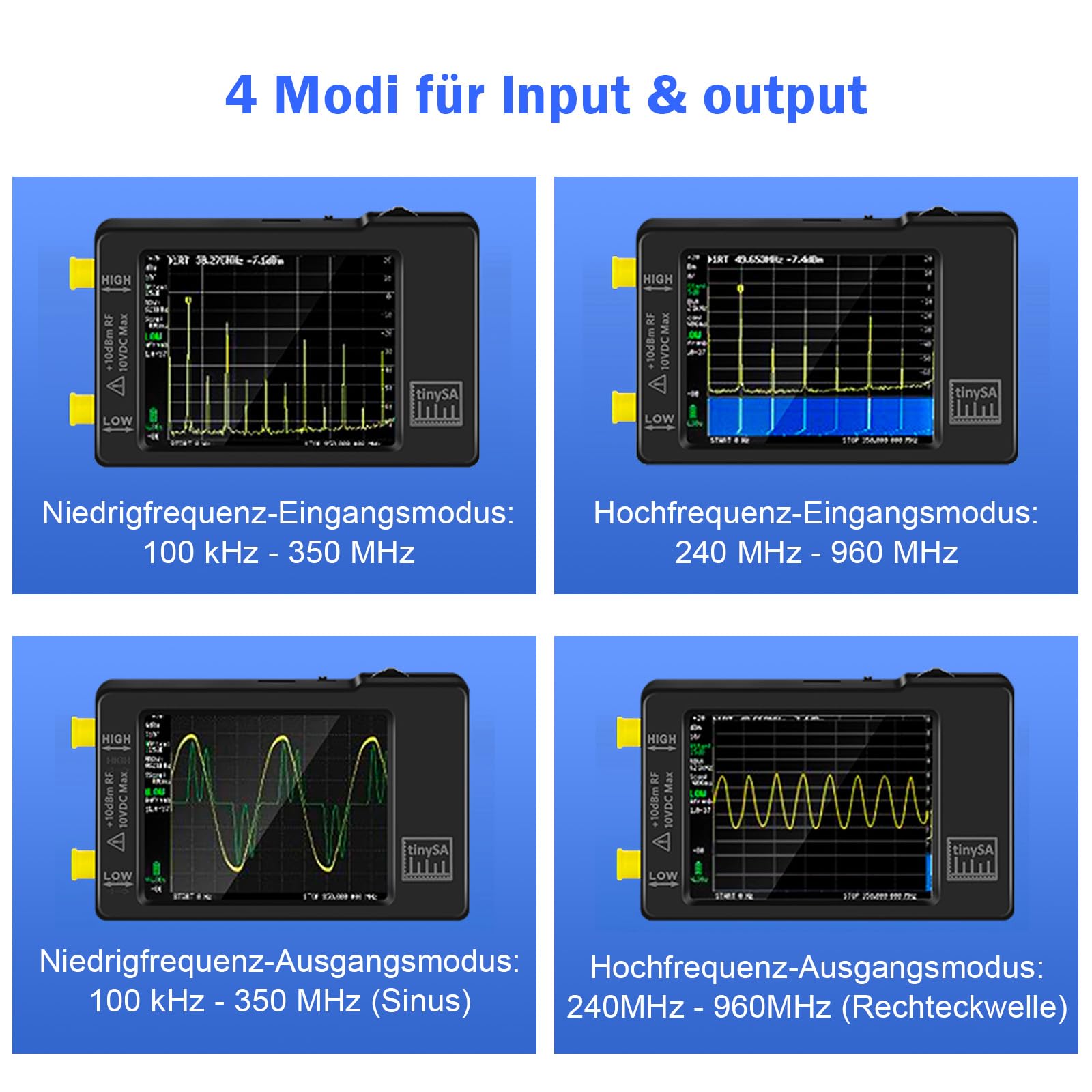 AURSINC TinySA Spektrumanalysator Handheld, 2,8 Zoll Touchscreen V0.3.1 Signalgenerator 100 kHz bis 960 MHz MF/HF/VHF UHF-Eingang ESD-geschützte Funktion