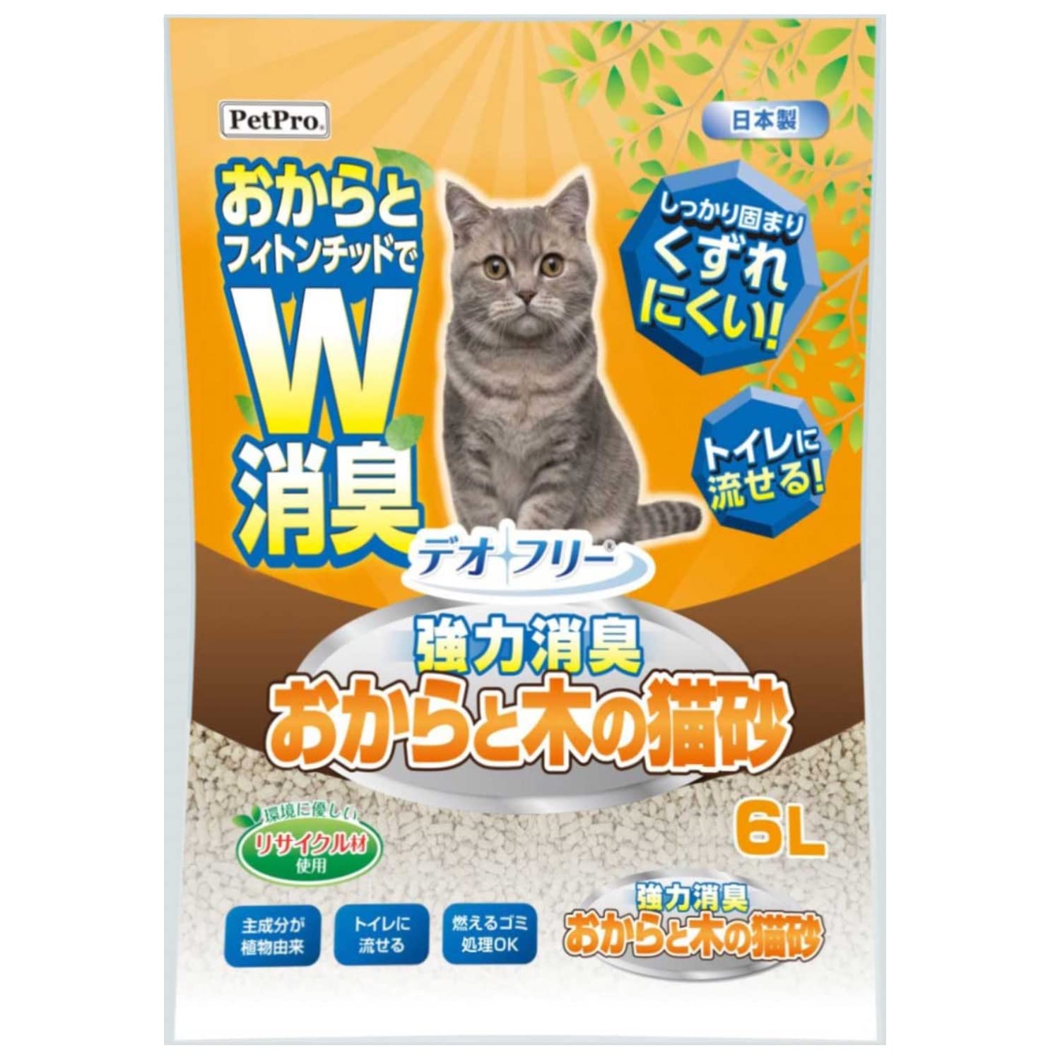 Amazon | ペットプロ デオフリー 強力消臭 おからと木の猫砂 6L×7袋