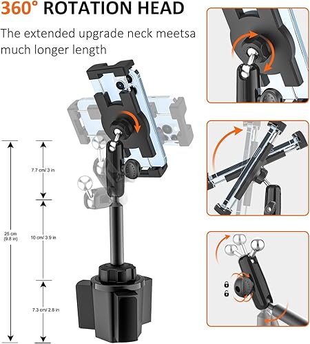 Miniatura 5 de Soporte para portavasos de automóvil resistente rotación de 360 sin sacudidas Soporte para iPad con brazo de metal para tableta y teléfono, iPad Pro