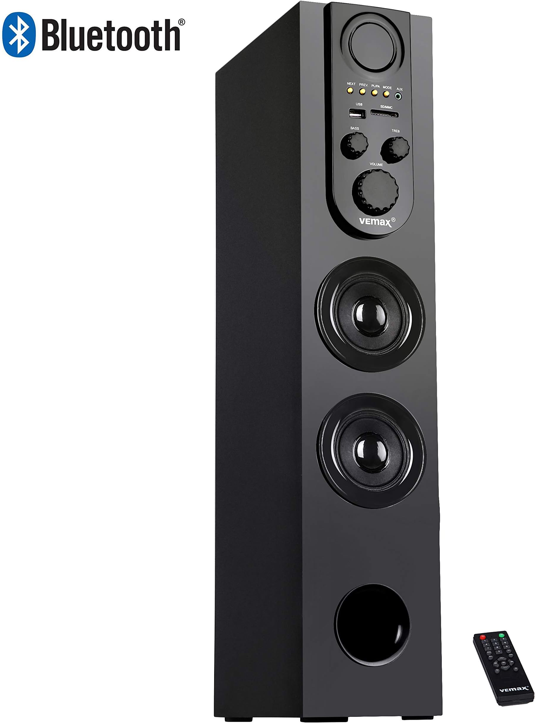 VEmax Punch Bluetooth Multimedia Tower Speaker System with 5.25 inch Woofer and 21000 PMPO 2.25 Feet Height (Black & Yellow)