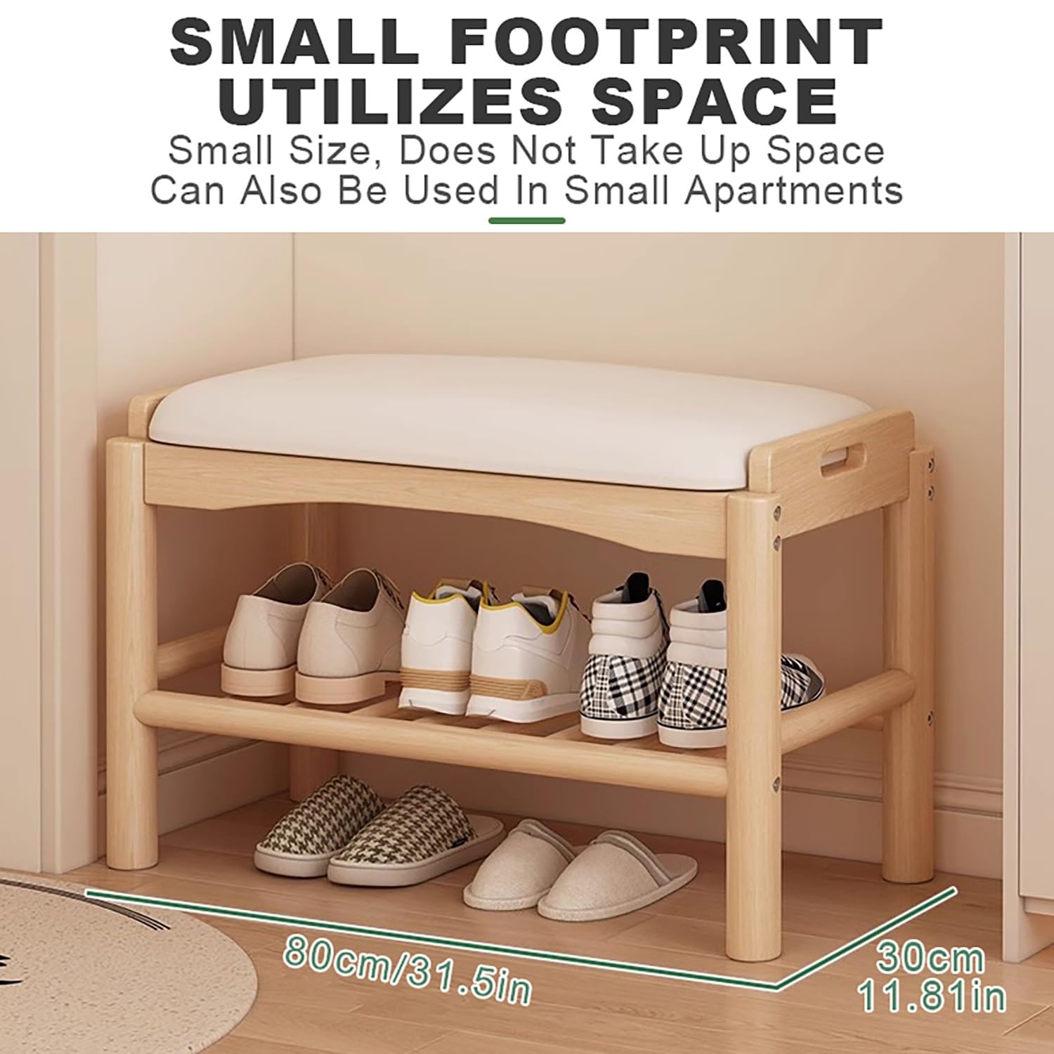 Scarpiera imbottita in noce, elegante ottomana con cuscino, per soggiorno, camera da letto e corridoio, soluzione ideale per ingresso e sala d'ingresso