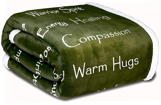 Compassion Blanket - Strength Courage Super Soft Warm Hugs, Get Well Gift Blanket Plush Healing Thoughts Positive Energy Love & Hope with Fluffy Comfort (50x65 Deep Olive)