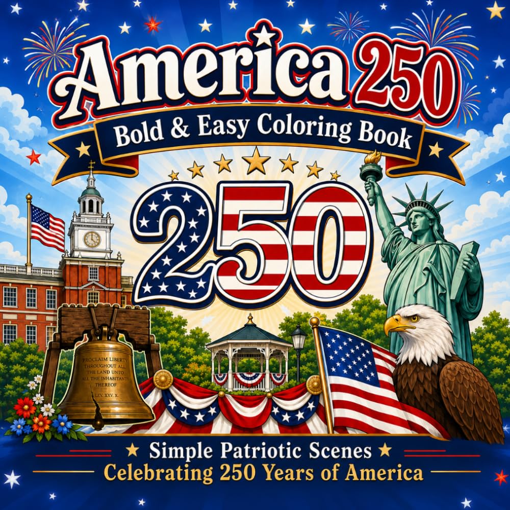 America 250 Bold and Easy Coloring Book: Simple Patriotic Scenes Celebrating 250 Years of America
