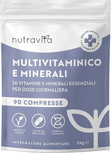 Nutravita Multivitaminico Completo Donna e Uomo – 90 Compresse Vegane (3 Mesi) – Integratori con 26 Vitamine e Minerali: A B C D3 E K, Ferro, Zinco – Alta Forza – Prodotto nel Regno Unito Generico - integratore