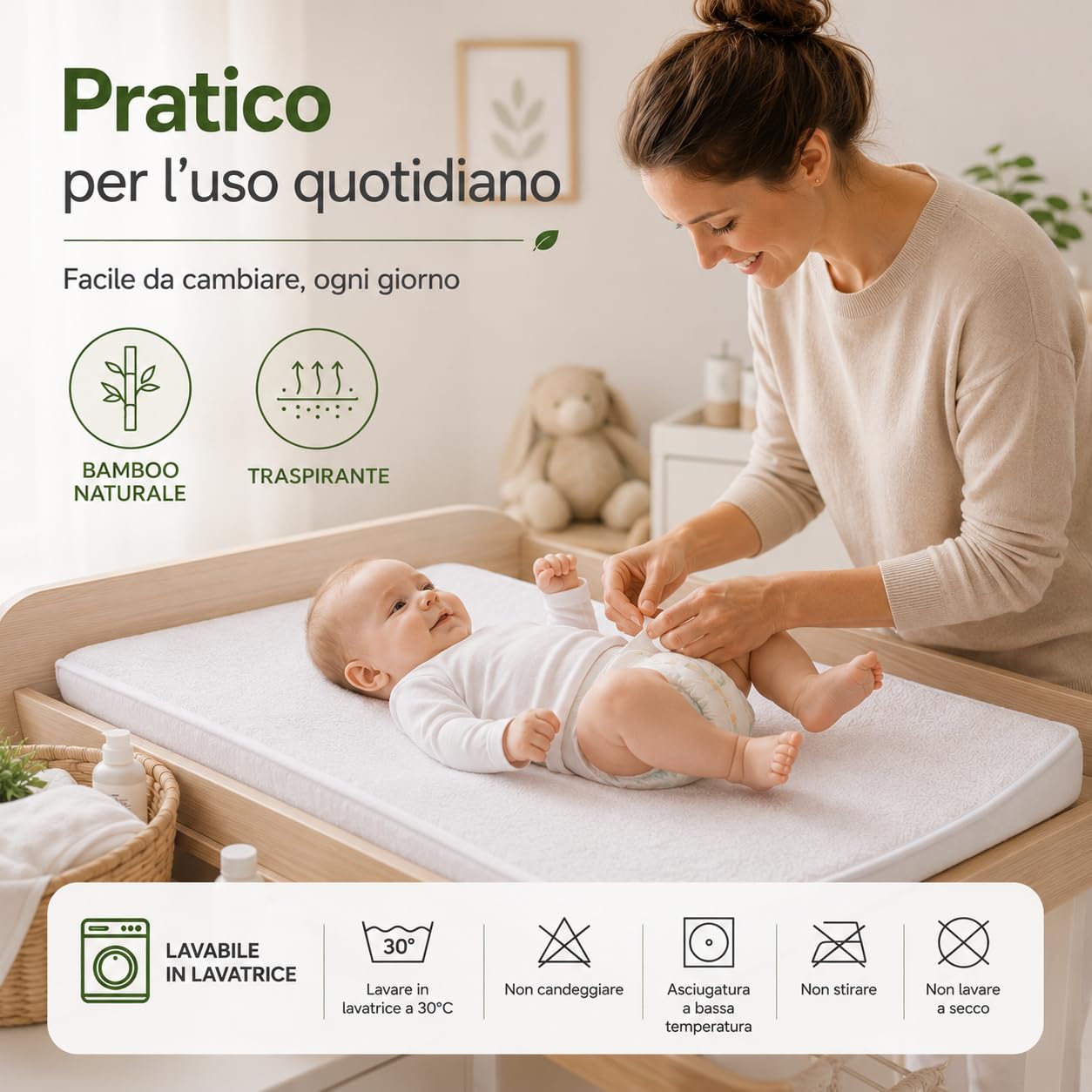 FlyIdeas Set di 2 Coprimaterasso Impermeabile Bamboo Certificato 75x35 cm Bianco per Culle Lettini Carrozzine