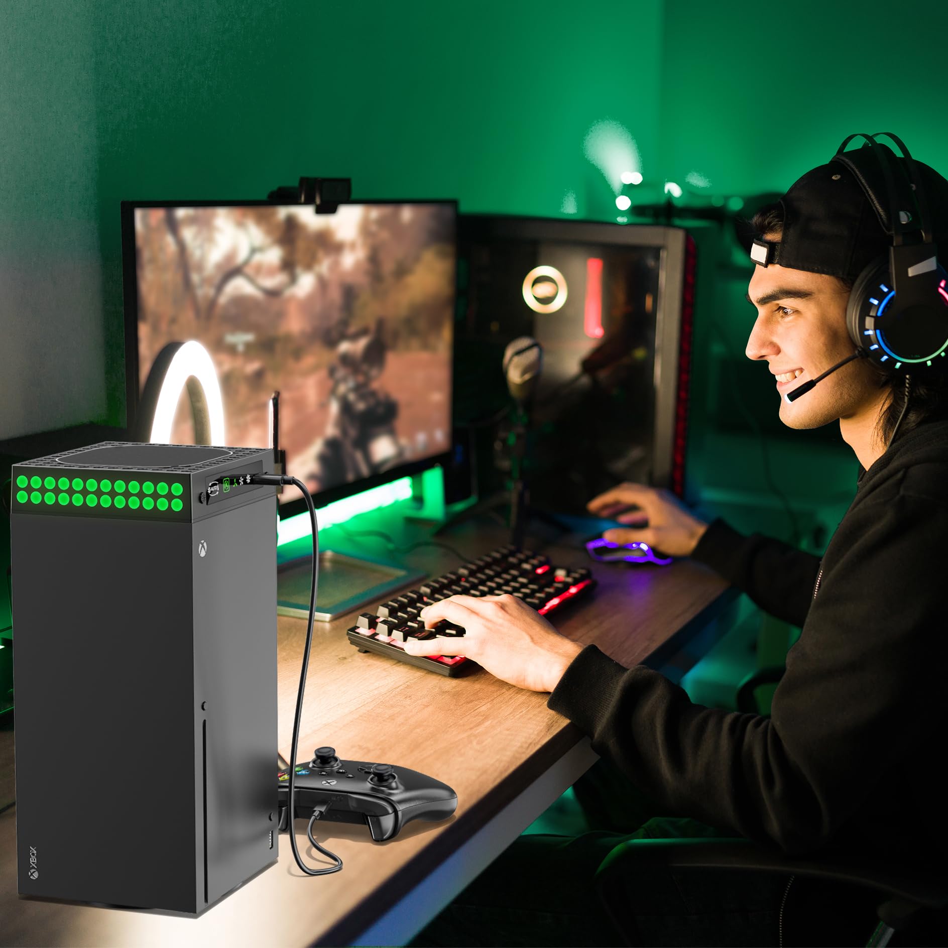 Support de Refroidissement Xbox Series X avec Ventilateur Automatique, Ventilateur Xbox Series X avec Lumières LED & 5 Systèmes de Refroidissement Réglables