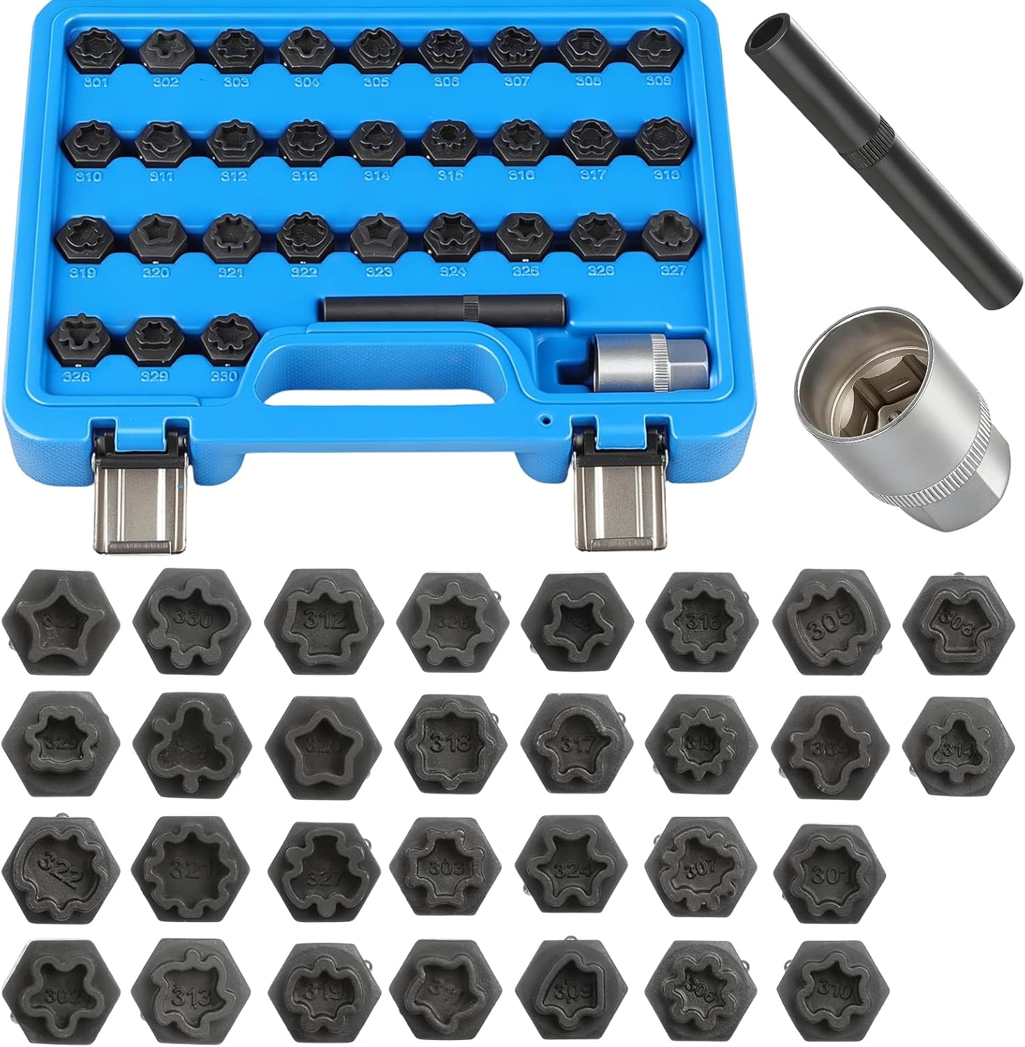 32PCS Wheel Locking Nut Key Kit Compatible with Mercedes-Benz, Anti-Theft Lug Nut Removal Tool Socket for Wheel Lock Nuts