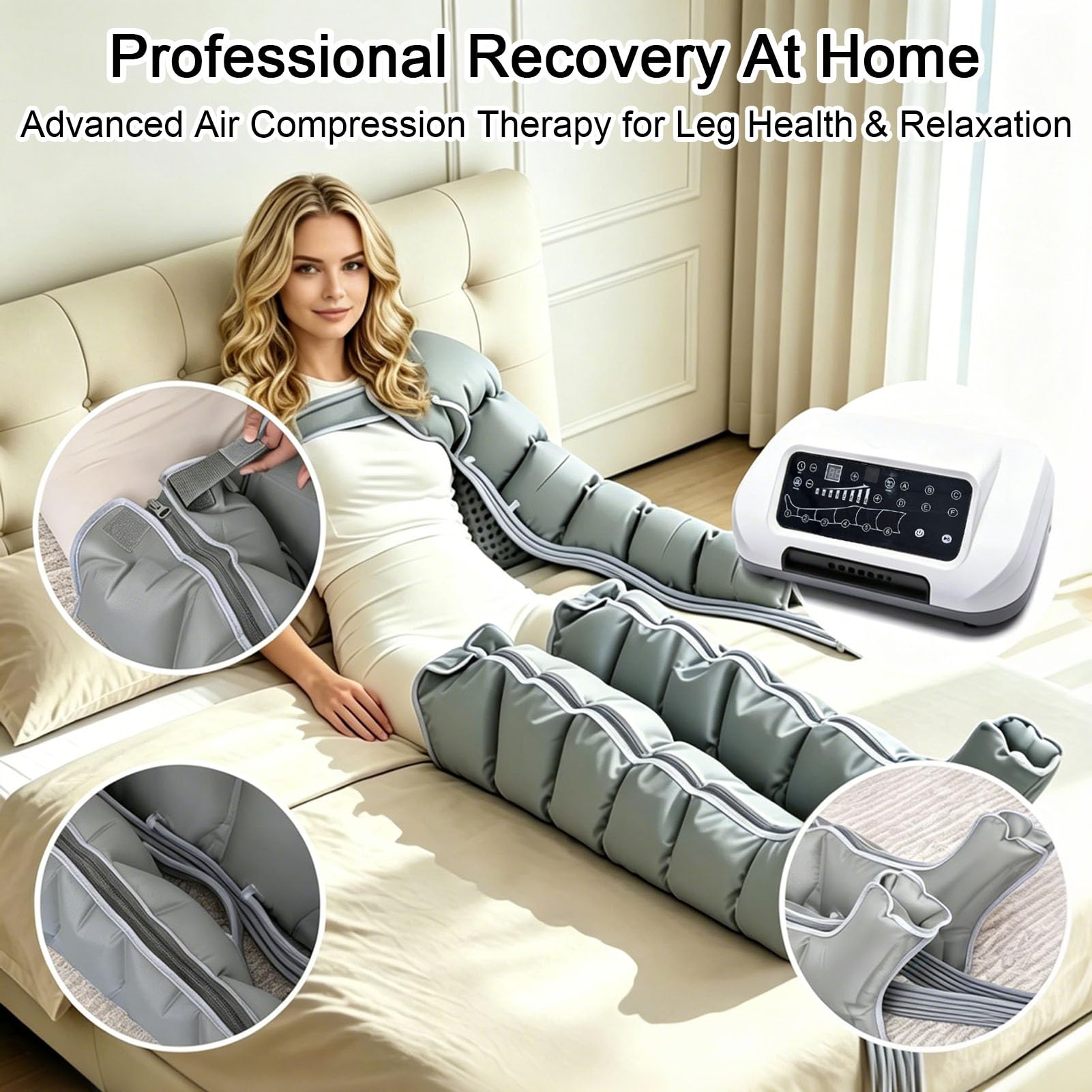 Pressoterapia Professionale, 6 Camere Massaggiatore Gambe E Addome Braccia Per Casa, Pressoterapia Linfodrenaggio Con Display Touch Screen E 6 Programmi Di Massaggio, 30-240 Mmhg