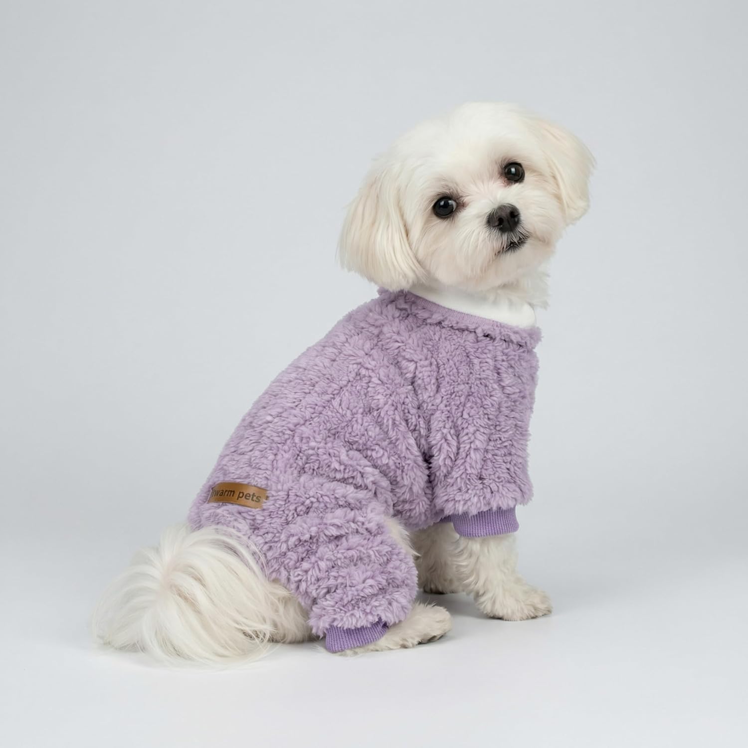 Fitwarm Turtleneck Fleece Dog Sweater Pajamas, Warm Winter Dog Clothes for Small Dogs Boy Girl, Fuzzy Pet Onesie with Feet, Lavender Purple, XL