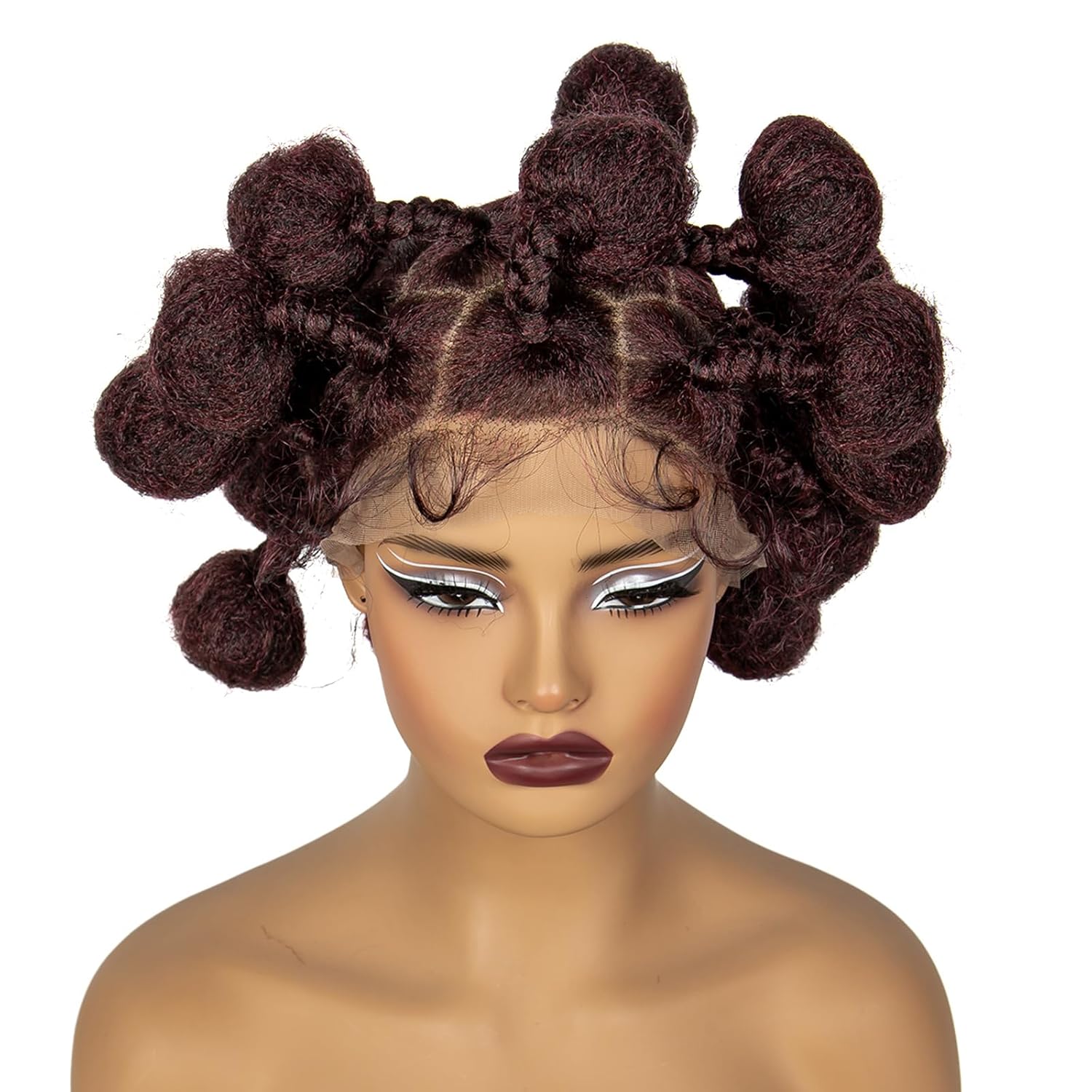 Handmade Bantu Knotless Braided Wigs Synthetic Full Lace Braided Wig Buns Wig Full Lace Braids Wig with Baby Hair African Braiding Hair Wig for Black Women（1B-BUG