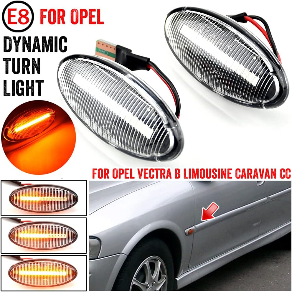 1 pair Front Fender Marker Lights Dynamic LED Side Markers Compatible with Op-el/Vau-xhall Vectra B MK1 CC Sequential Blinker Lamp-Crystal white