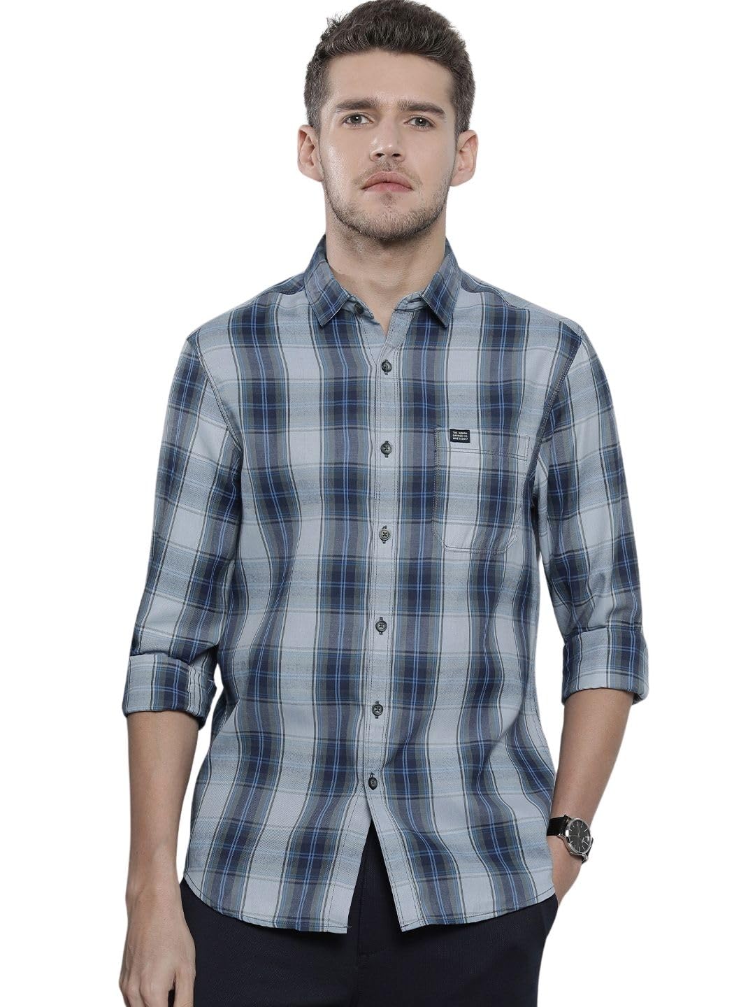 the indian garage co Men Cotton Regular Fit Checkered Full Sleeves Cutaway Collar Casual Shirt-picture-59