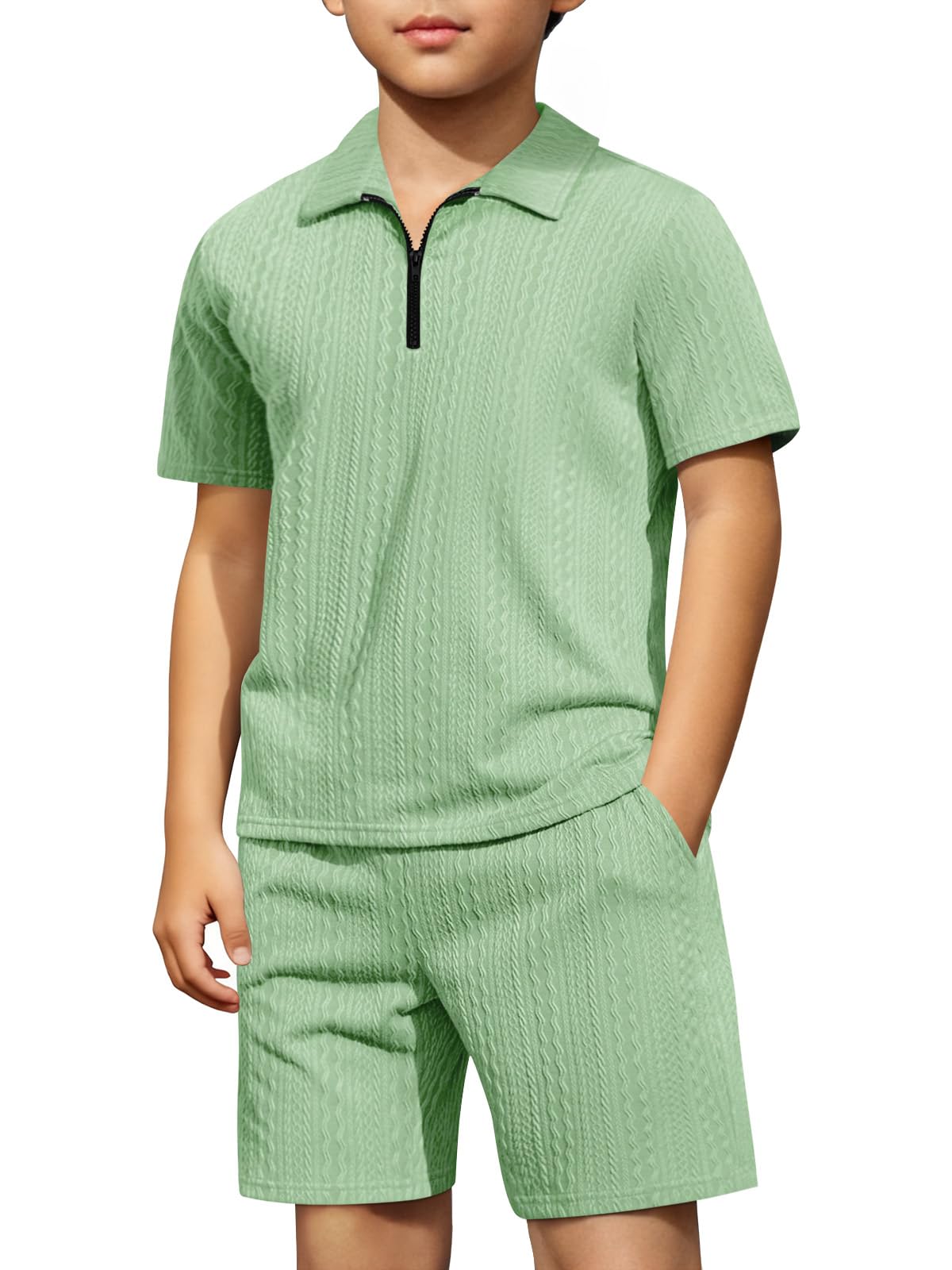 Haloumoning Boys 2 Piece Summer Outfits Kids Quarter Zip Polo Shirt and Shorts Set Athletic Tracksuit 5-14 Years Global Recycled Standard Global Recycled Standard Global Recycled Standard