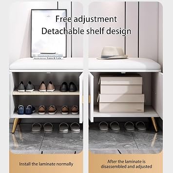 Slim Hidden Shoe Storage Bench with Seat, Modern Entryway Organizer Cabinet for High Heels, Hallways