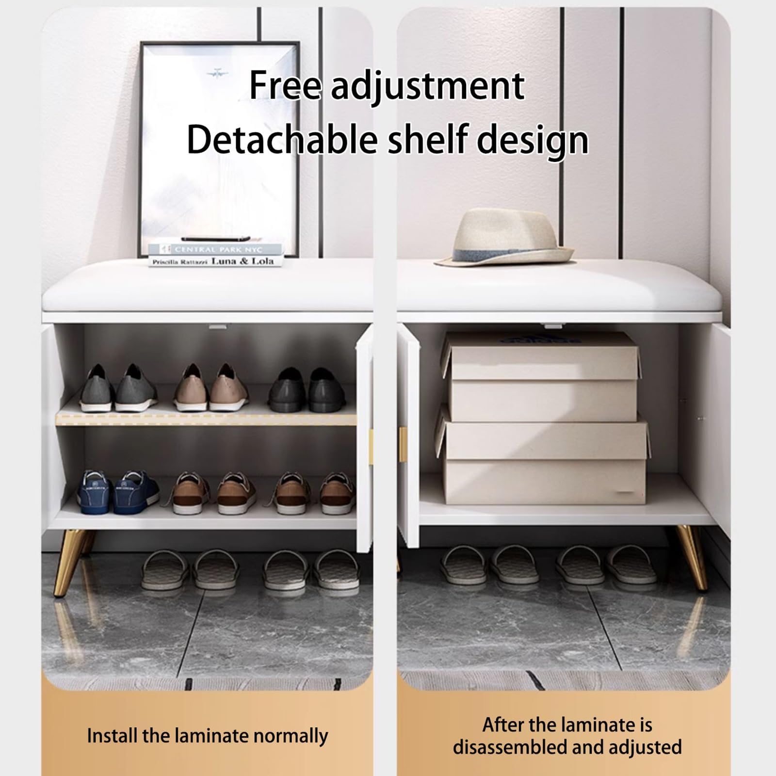 Elegancki nowoczesny regał na buty z ukrytym schowkiem, wąska szafka wejściowa na wysokie obcasy, stylowy organizer do przedpokoju (90 x 50 x 30 cm, biały)