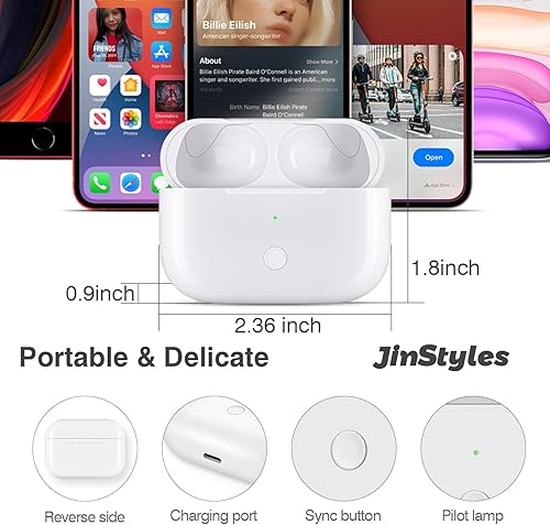 Miniatura 5 de Jinstyles Funda de carga de repuesto para AirPods Pro de 1 y 2 generación, funda de carga inalámbrica con botón de sincronización de emparejamiento
