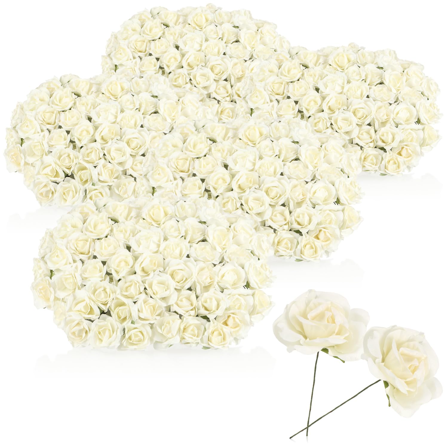 com-four® 300x Papierblumen, 50x Bouquetzweige Bündel mit je 6 Blüten | weiße Deko Blumen - Papier Rosen zum Basteln - für Kränze - Tischdeko - Hochzeit - Geschenkdeko