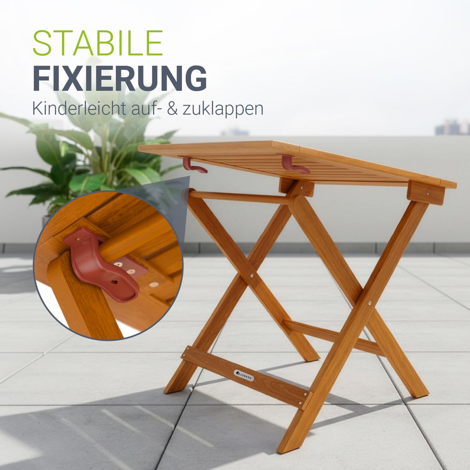 Juskys® Beistelltisch Zadar S - Klappbar für platzsparende Nutzung, aus geöltem Akazienholz, ideal für Garten und Balkon, 46x46x46 cm