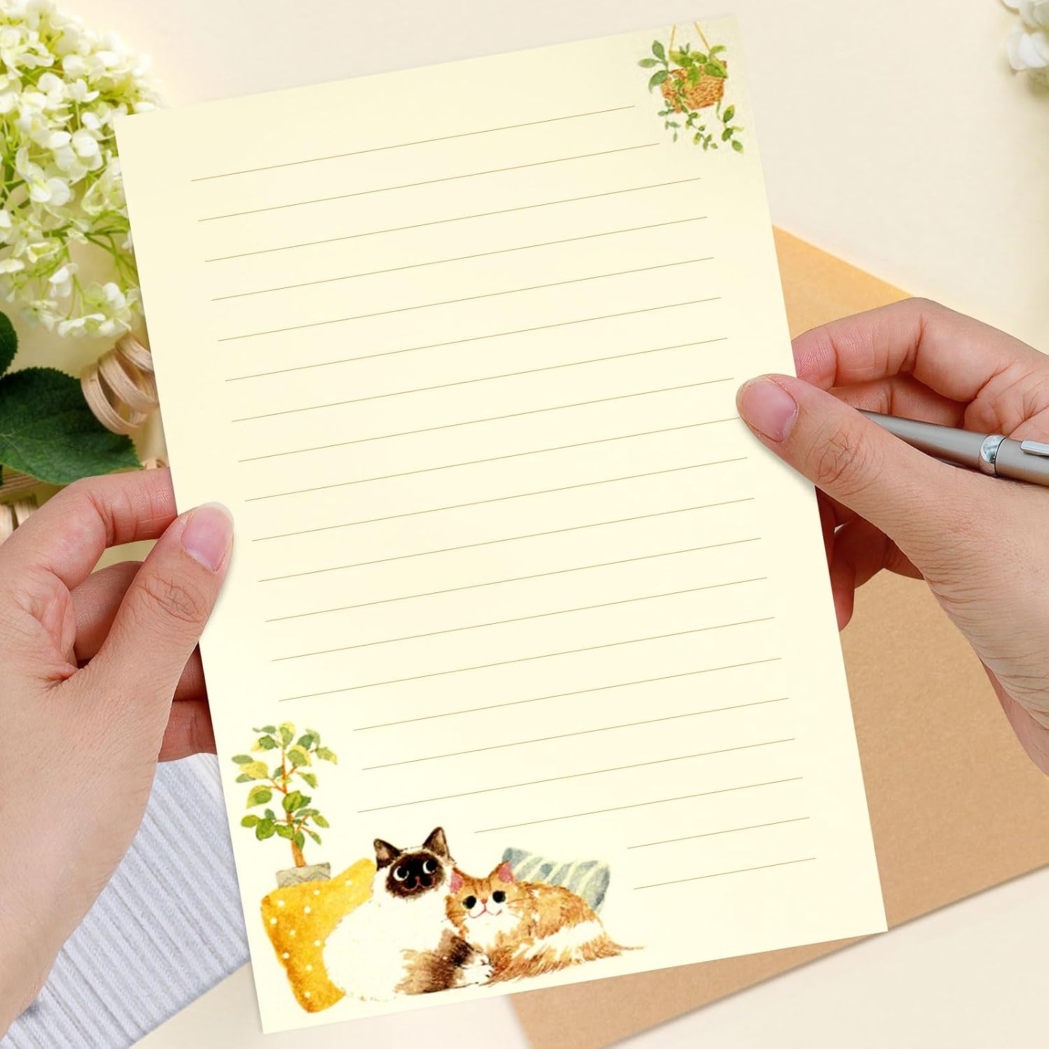 36 PCS Writing Paper and Envelopes Set, Warm Cute Cat Themed Stationary Set Design for Invitations Gift Decorations Holiday Party, 24 Lined Stationery Paper with 12 Envelops image 5 of 7 B0D8FQN7YY