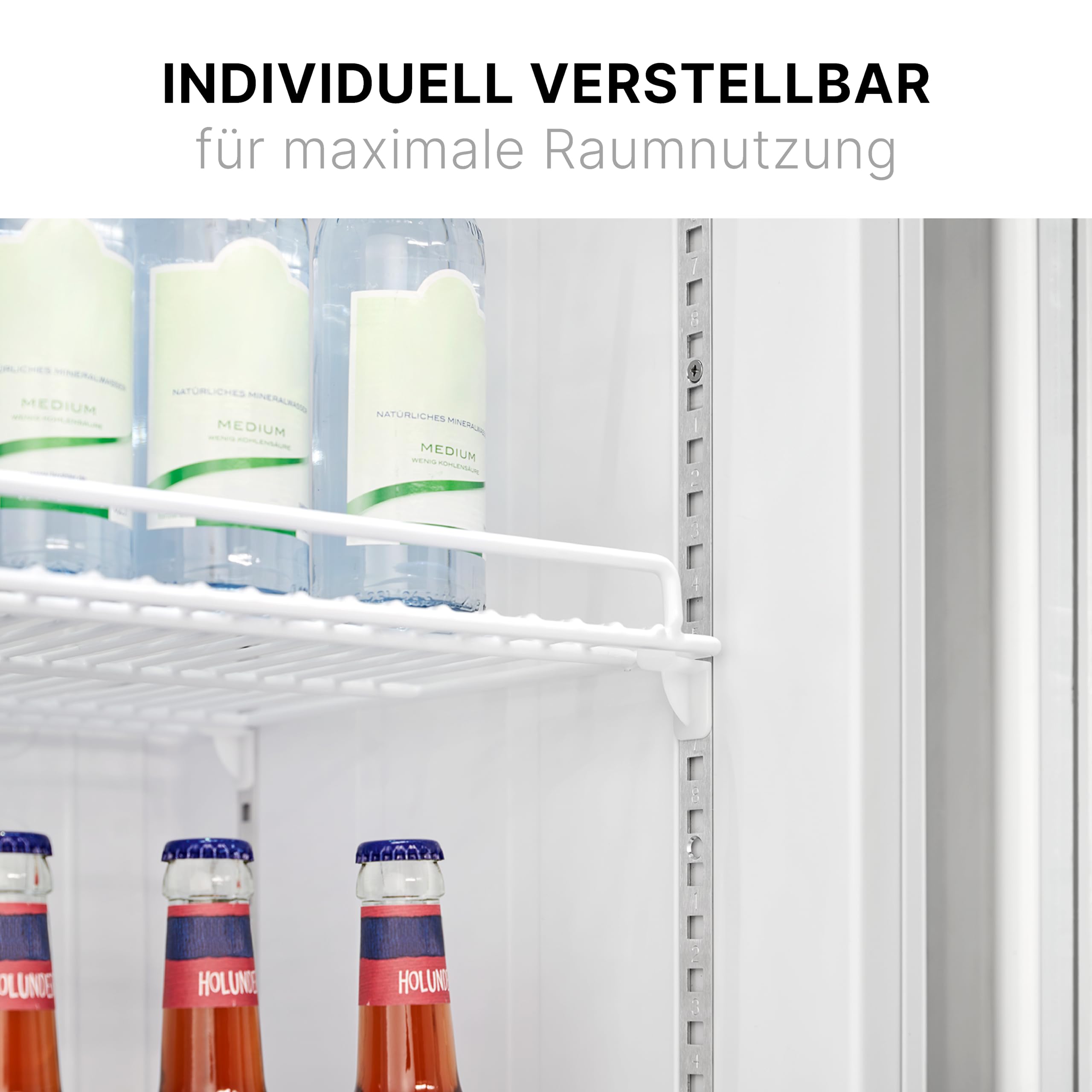 Bomann KSG 7351 Flaschenkühlschrank, 60 cm breit, 356 L, Glastür, Innenraumbeleuchtung, abschließbare Gerätetür, 6 Gitterablagen, weiß