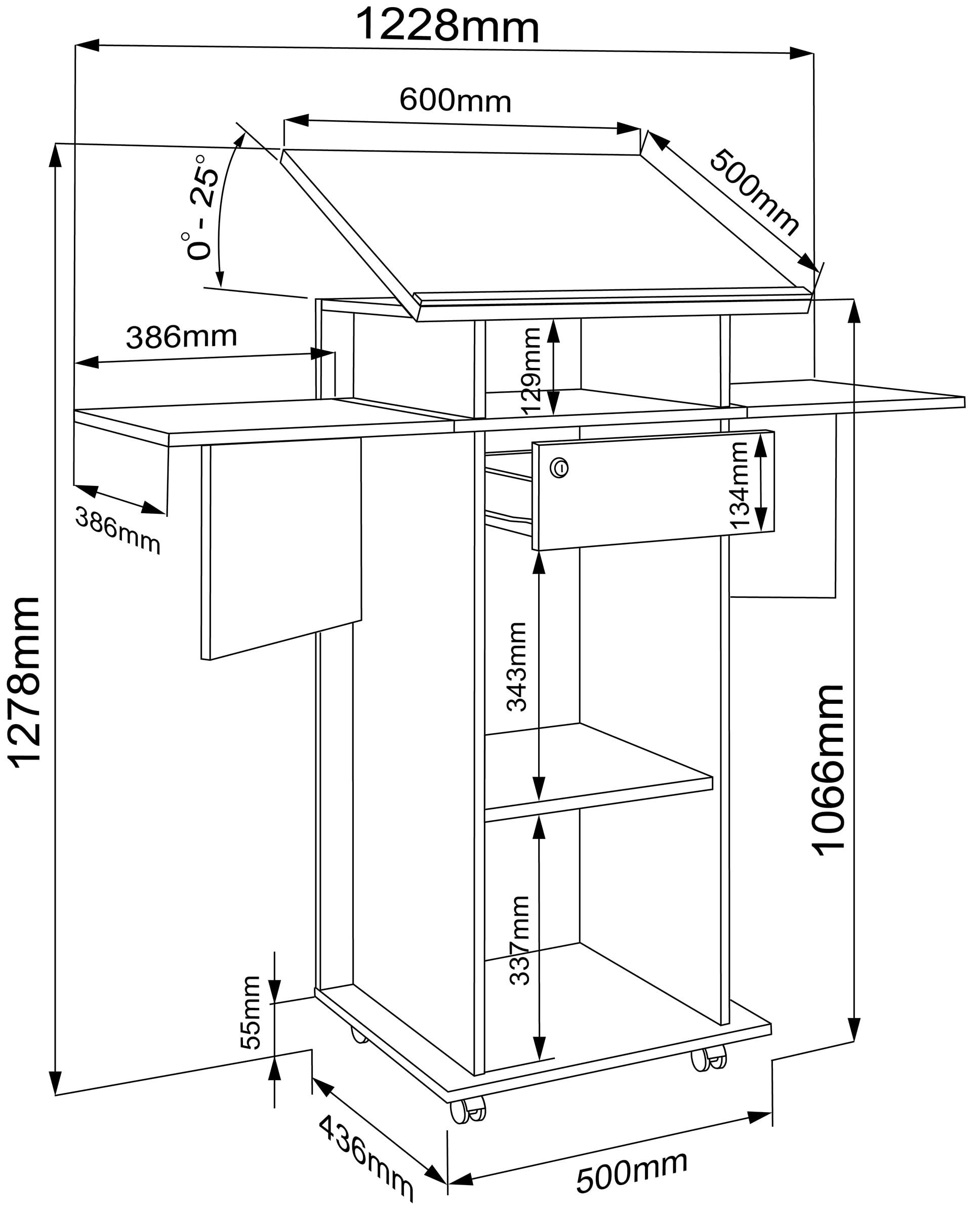 VCM Holz mobiles Rednerpult | Maße ca. H. 107 bis 128 cm x B. 60 bis 123 cm x T. 44 cm | rollbar mit Schublade | Stehpult | Stehtisch - Salia Anthrazit