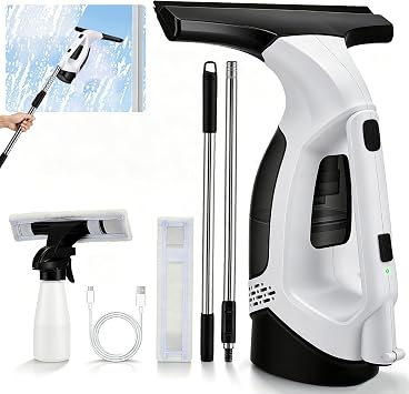 Window Vacuum Squeegee Cordless with Extension Pole and 2200mAh Battery