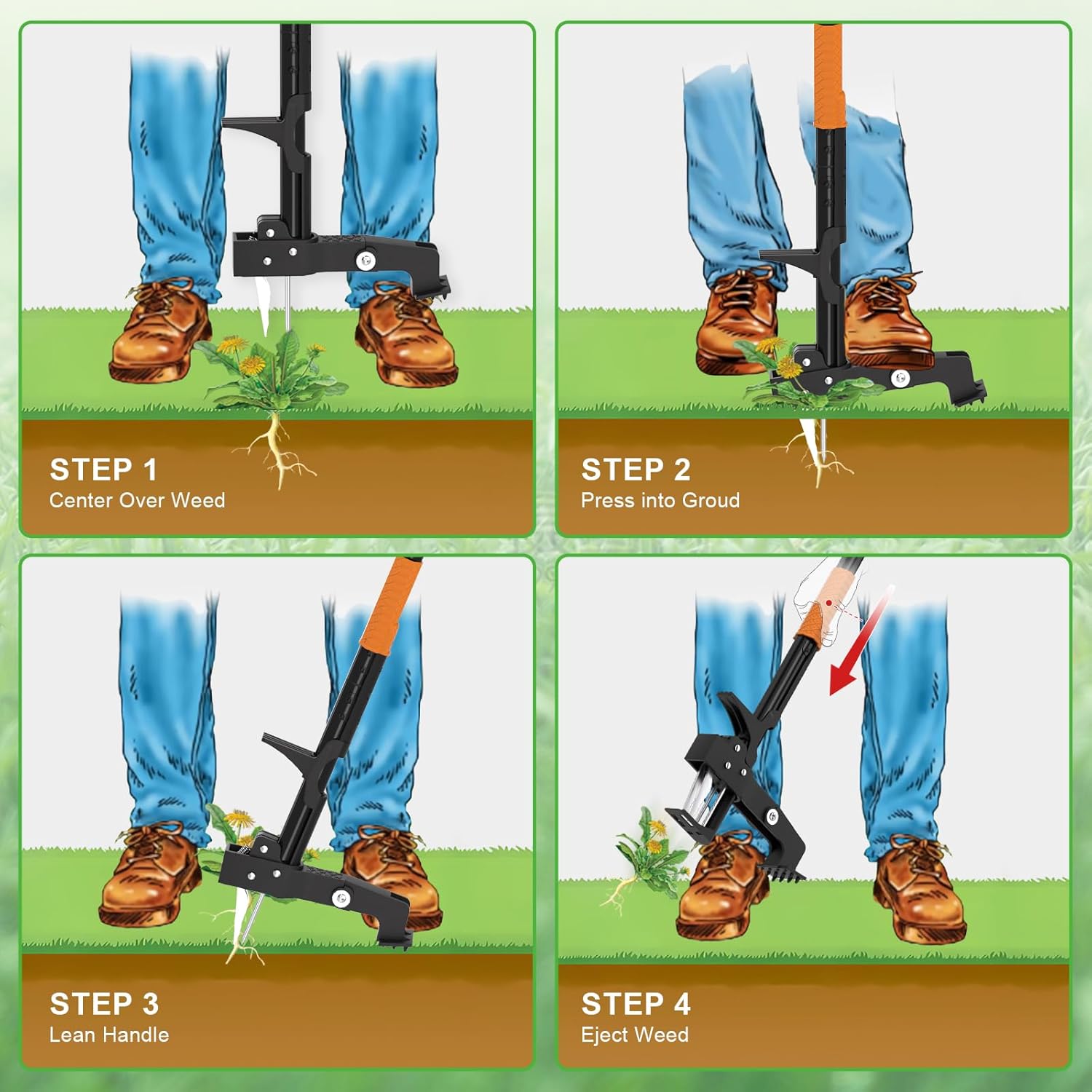 ウィードプラーツール、4つの爪付き直立型ウィードプラー-曲がったり