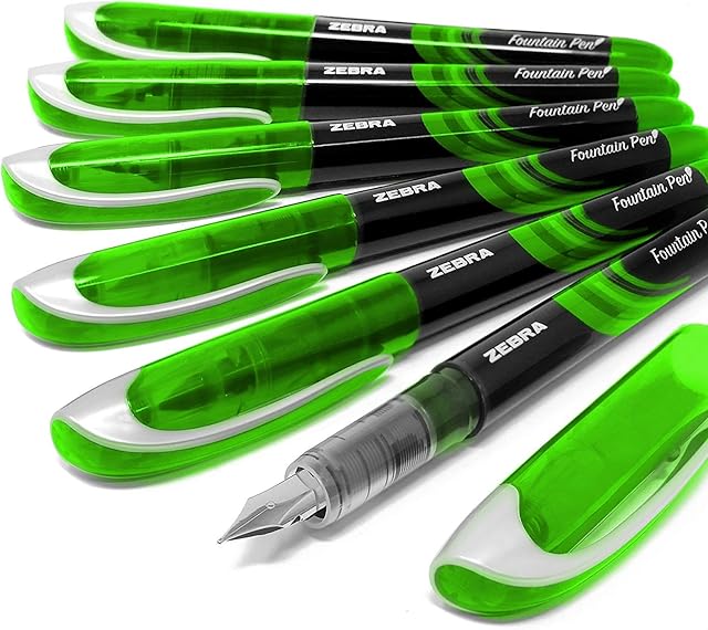Zebra Fuente - Disposable Fountain Pen - Green Ink - Pack of 6