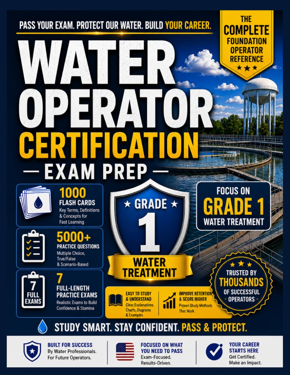 Water Treatment Operator Certification Exam Prep: The Complete Foundation Operator Reference for Grade 1. Includes 1,000 Flash Cards, 5,000+ Practice ... Complete Water Treatment Operator Series)
