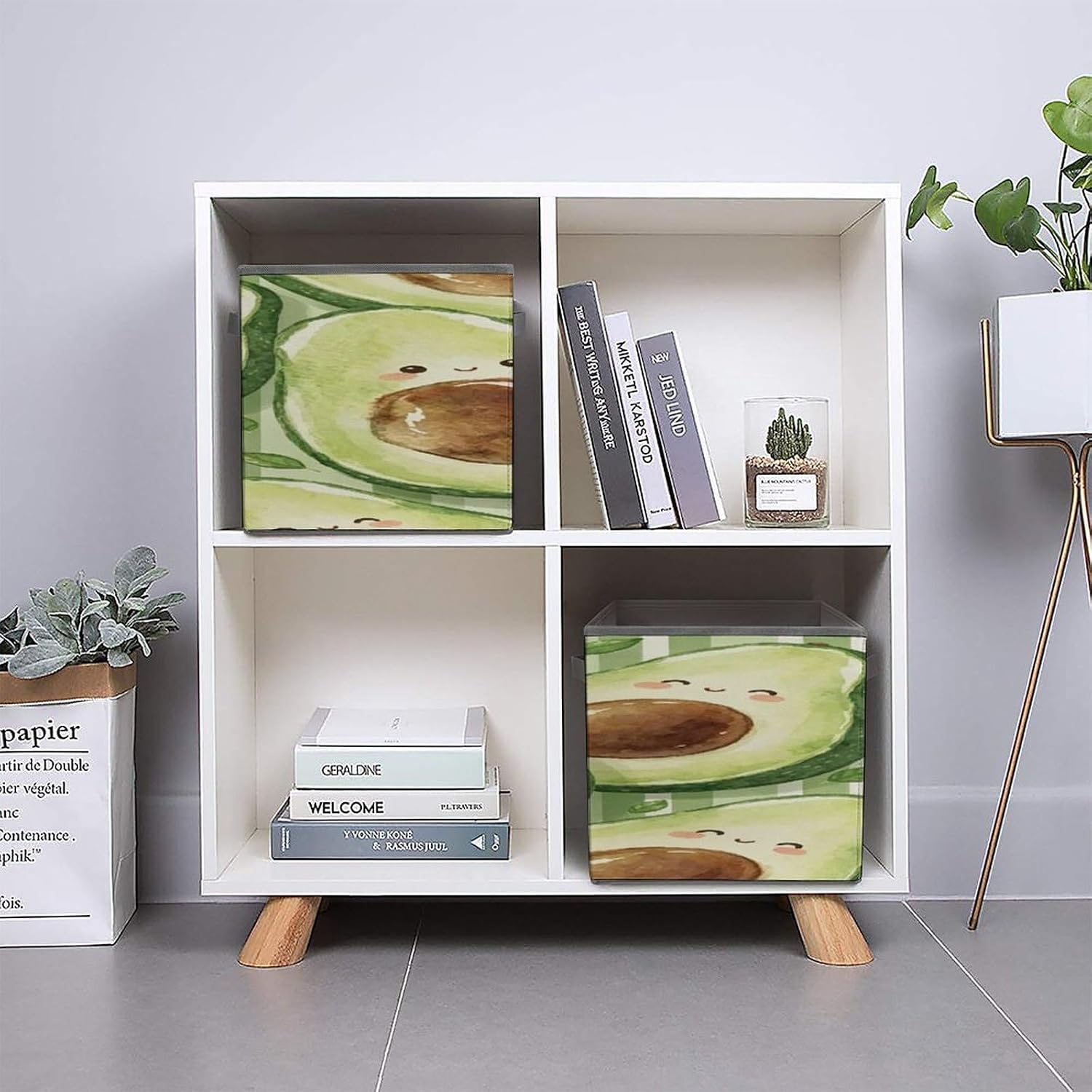 Avocado Fabric Bins Storage Basket Square Baskets | Storage Bin with Double Handles,Cube Collapsible Organizers for Organization,Closet,Shelves,Offices