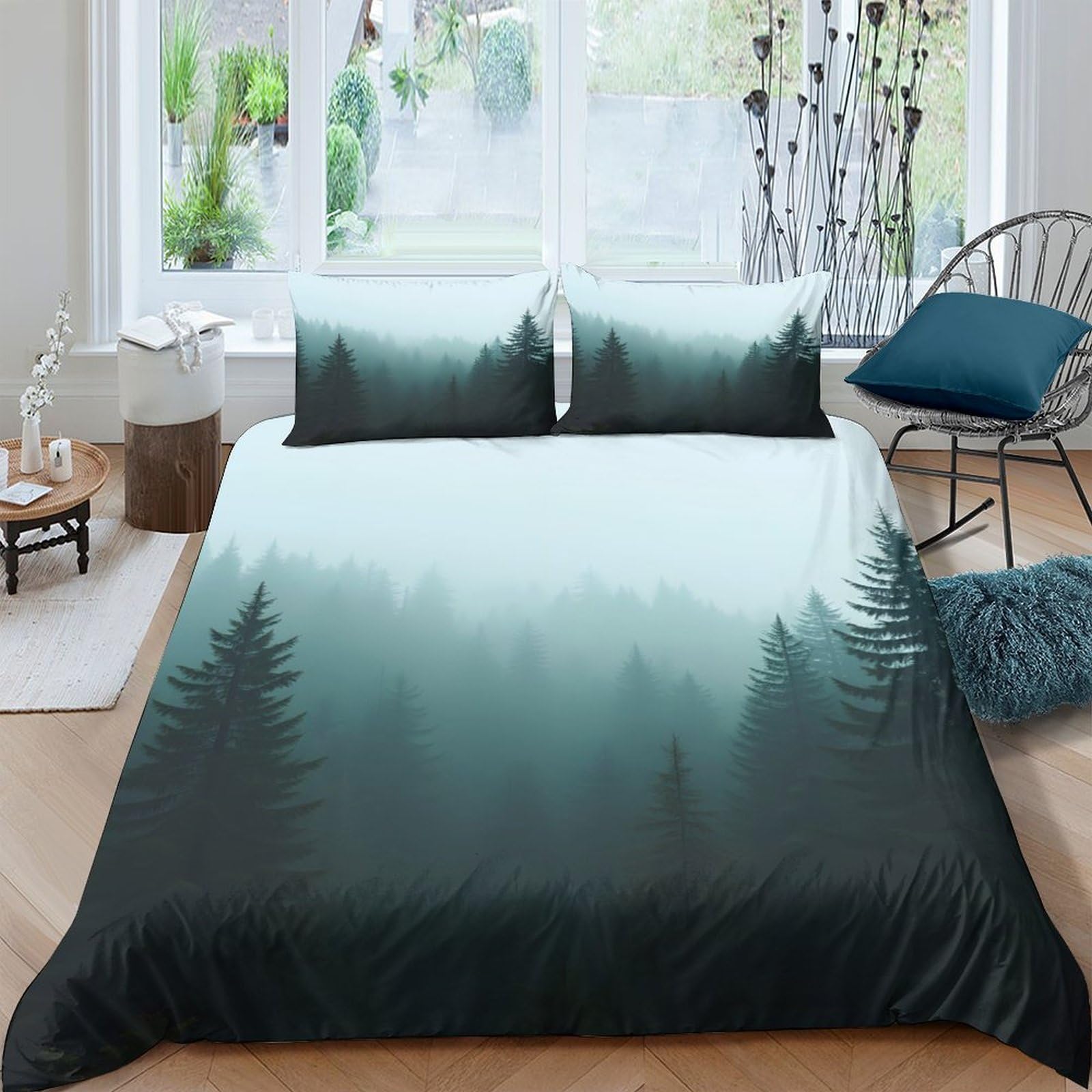 Ctjqhvkz Style-7 3D Printed Misty Forest Fitted Sheet Microfiber Soft Green Tree Mattress Cover For Bedroom Dorm Bed Protection Decor Single（135X200cm）