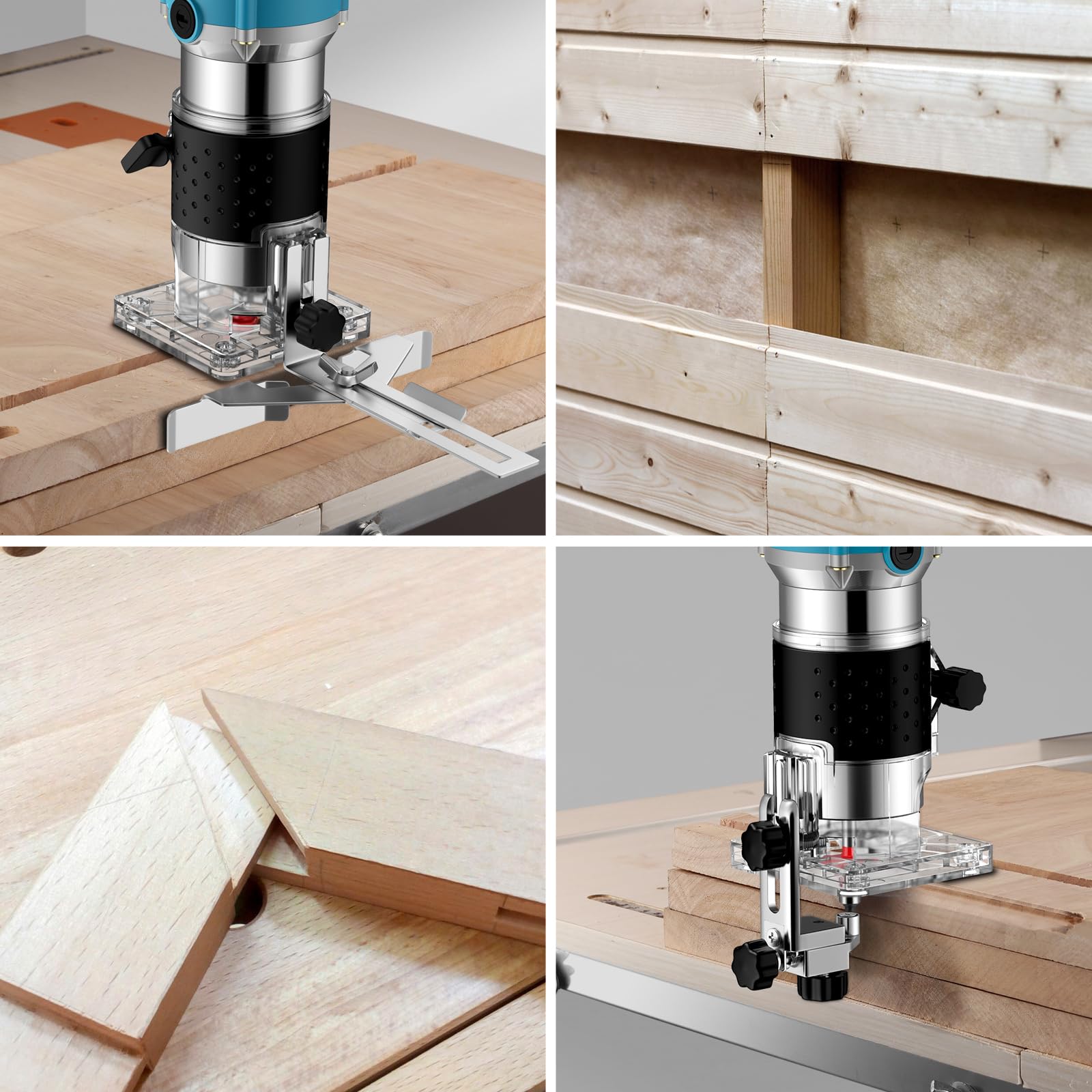 JiGiU Fresadora de Madera 800W Rebajadora Eléctrica 6.35mm(1/4 pulgada) 30000r/min con Función de Control de Velocidad para Ranurado Rectificadora con 15piezas Fresas