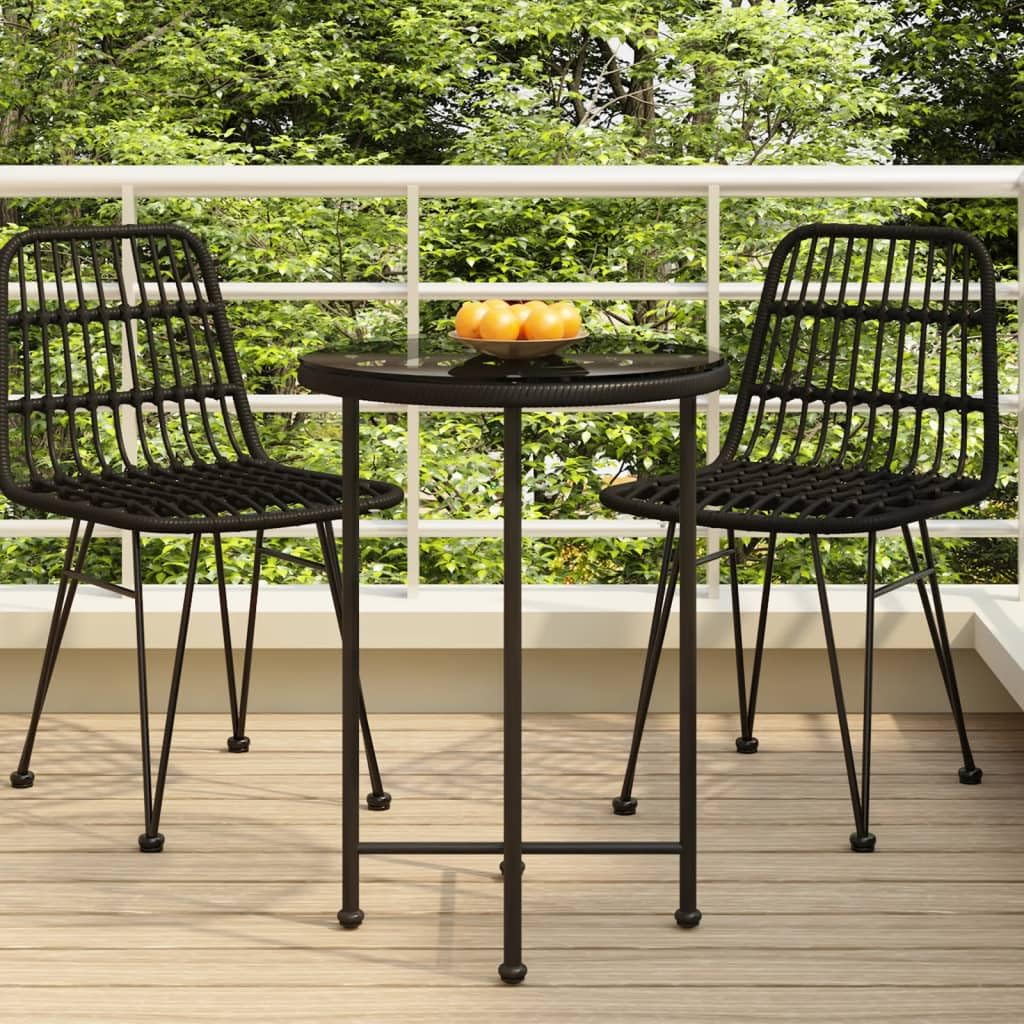 Mesa de comedor negra de 55 cm de diámetro, cristal templado y acero, resistente a los rayos UV, muebles de balcón, jardín, terraza, juego de muebles de exterior, mesa de bistró robusta