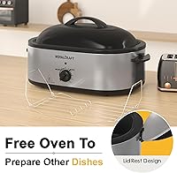 Vista 5 de Sunvivi Horno eléctrico asador de pavo de 20 cuartos de galón con tapa, tostadores eléctricos con bandeja extraíble, tostador grande, tapa