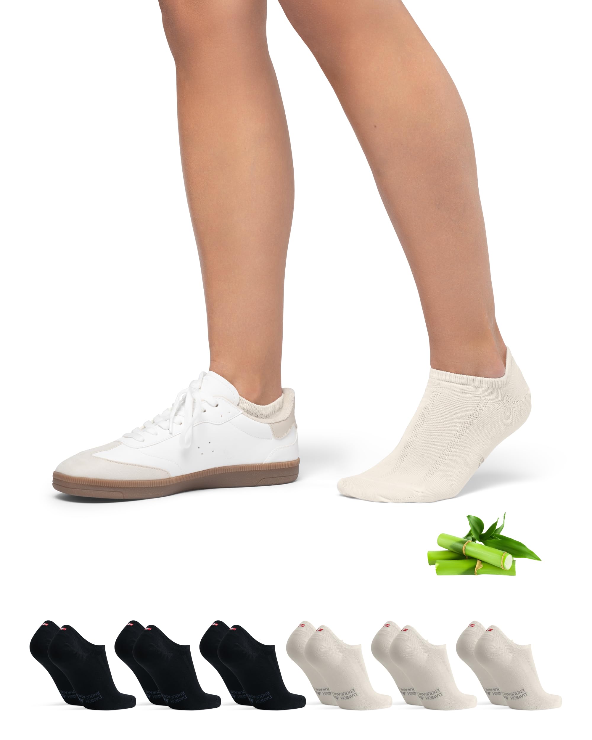 DANISH ENDURANCE Fantasmini in Bambù, Traspiranti e Morbidi 6 Paia | Calzini invisibili in bambù, morbidi e traspiranti con tallone in silicone, per scarpe estive e uso quotidiano, Unisex