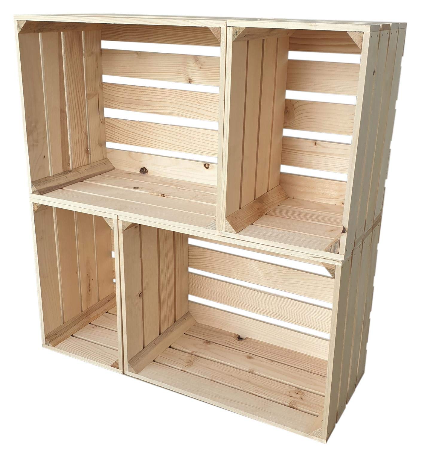 4er Set Holzkiste Groß Aus Holz - massive Weinkisten Vintage 50 x 20 x 30 cm - Holzbox Für Aufbewahrung, Holzregal - Robuste Obstkisten & Apfelkisten - Deko Kiste Für Küche, Wohnzimmer - Kiste Natur