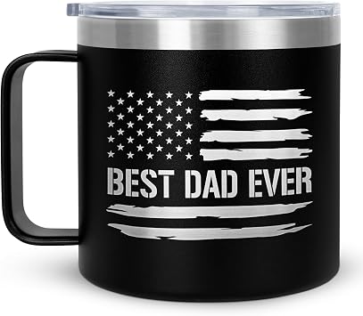 AXIARA Fathers Day Dad Gifts for Men from Daughter Son Kids Wife - 14 oz Stainless Steel Insulated Coffee Mug with Lid - Best Dad Ever Birthday Gifts for Men Grandpa, Mens Gift Ideas for Birthday