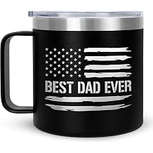 AXIARA Fathers Day Dad Gifts for Men from Daughter Son Kids Wife - 14 oz Stainless Steel Insulated Coffee Mug with Lid - Best Dad Ever Birthday Gifts for Men Grandpa, Mens Gift Ideas for Birthday