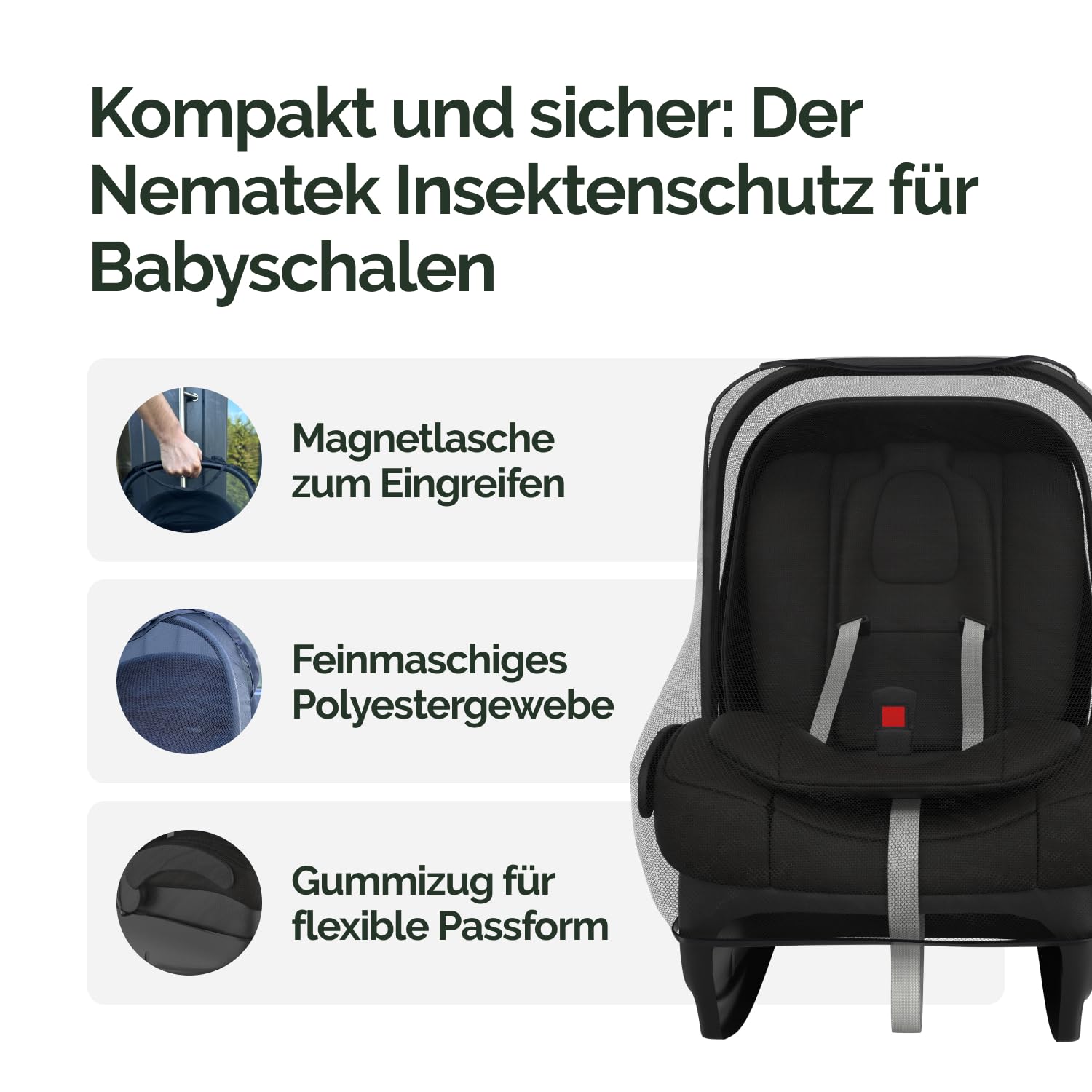 Nematek Red De Protección Contra Mosquitos Para Bebés Con Solapa Magnética, Apta Para, Por Ejemplo, Maxi-Cosi Y Cybex Babyschale – Baby Insektenschutz Red Incluida Práctica Bolsa De Transporte Y Goma