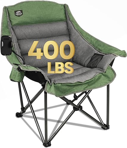 Silla de campamento plegable XL de gran tamaño, soporte resistente de 400 libras, silla de campamento acolchada grande y cómoda para adultos, silla