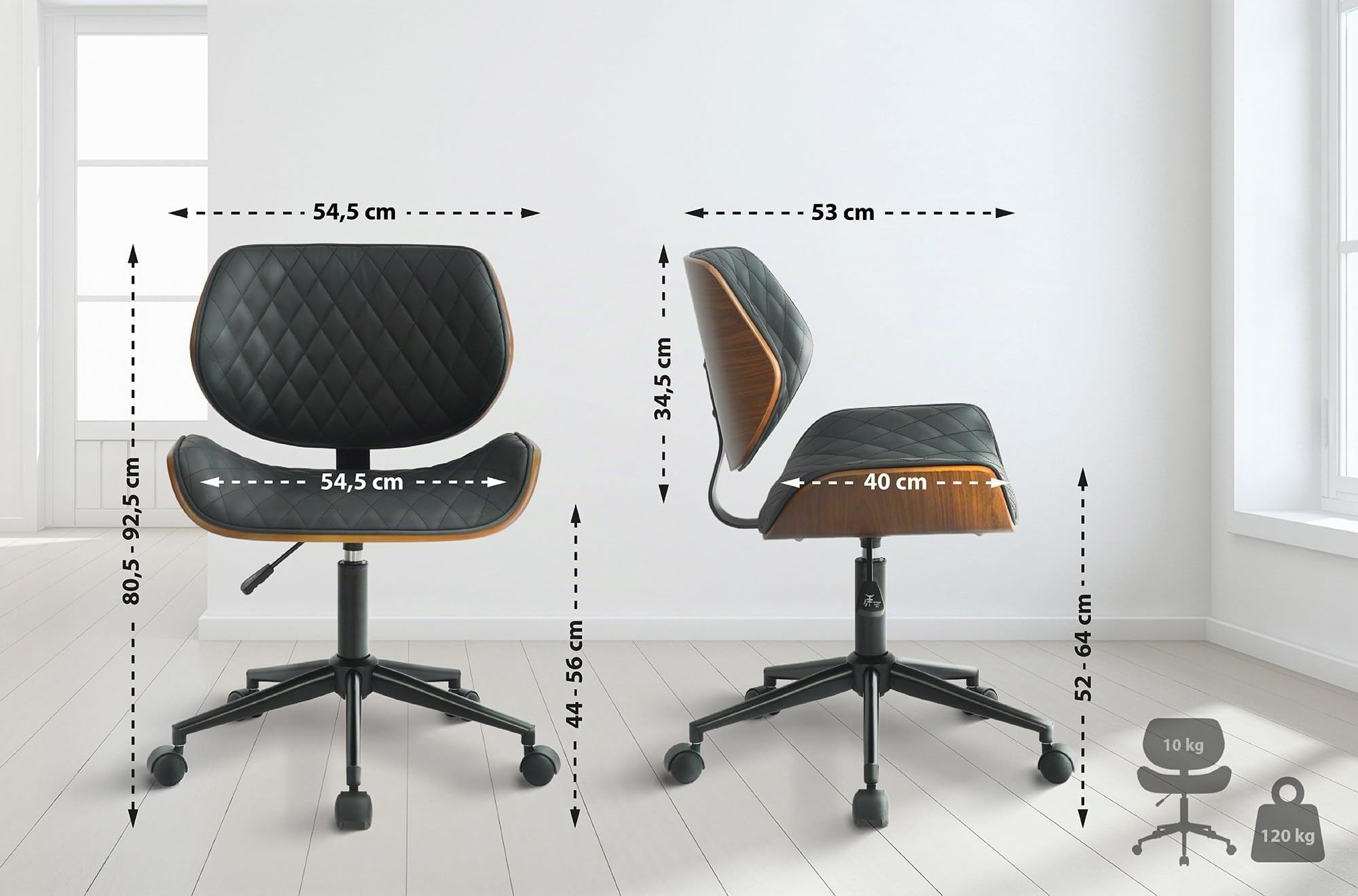 CLP Bürostuhl Harvest Kunstleder I Höhenverstellbar I Ideal Für Home-Office I PC Stuhl Und Schreibtischstuhl | Farbe walnuss/schwarz