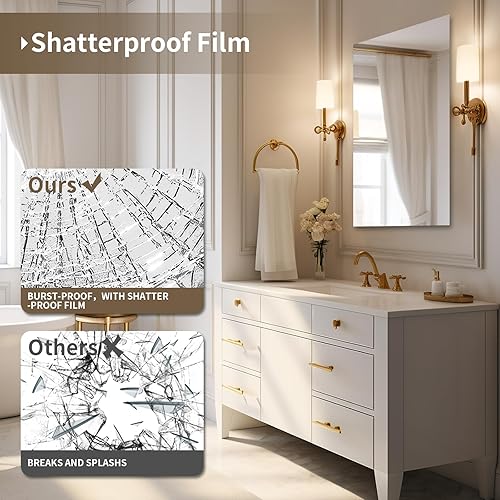 Miniatura 6 de Mirrorons Espejo de tocador grande de 72 x 36 pulgadas, espejo de tocador de baño con borde pulido sin marco, se cuelga horizontal o verticalmente.