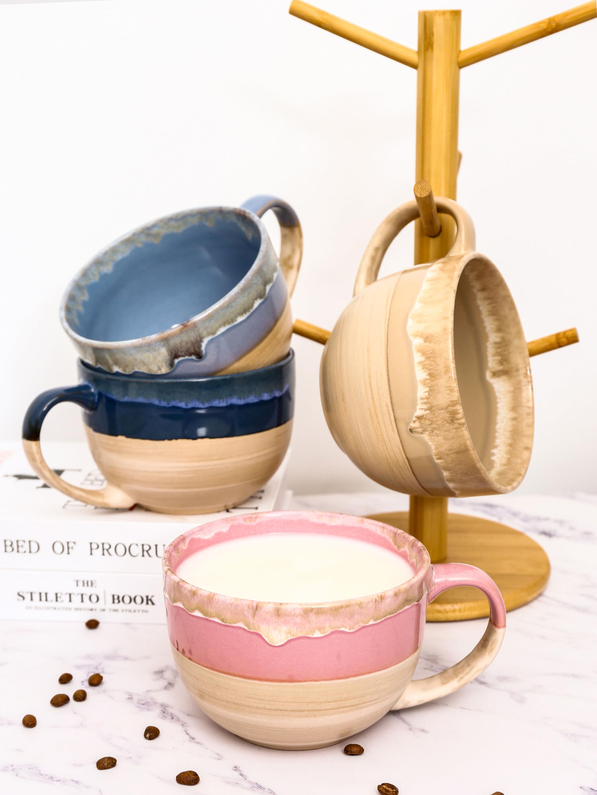 Tazze da tè in ceramica grandi da 700 ml, ciotole per cereali con manici, ciotole per zuppa, ciotole per insalata, ciotole per ramen per caffè, cereali, zuppa, snack (Blu)