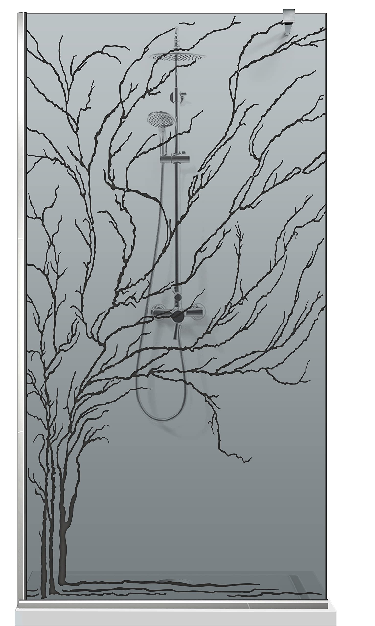 Aqua Roy Modell INOX Baum 100 cm ab 70/80/90/100/110/120 Duschabtrennung grau Glasscheibe 8 mm dunkelgrau Nanobeschichtet sandgestrahltes Muster Edelstahl (100x195 cm)