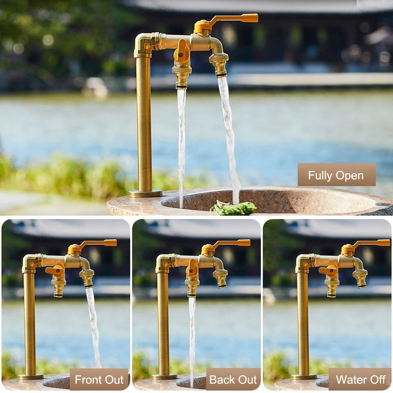 Colonne D'eau de Jardin Verticale en Cuivre pour Cour Extérieure, Colonne D'eau avec Robinet à Double Sortie, pour Jardin de Terrasse de Cour(32cm/13in)
