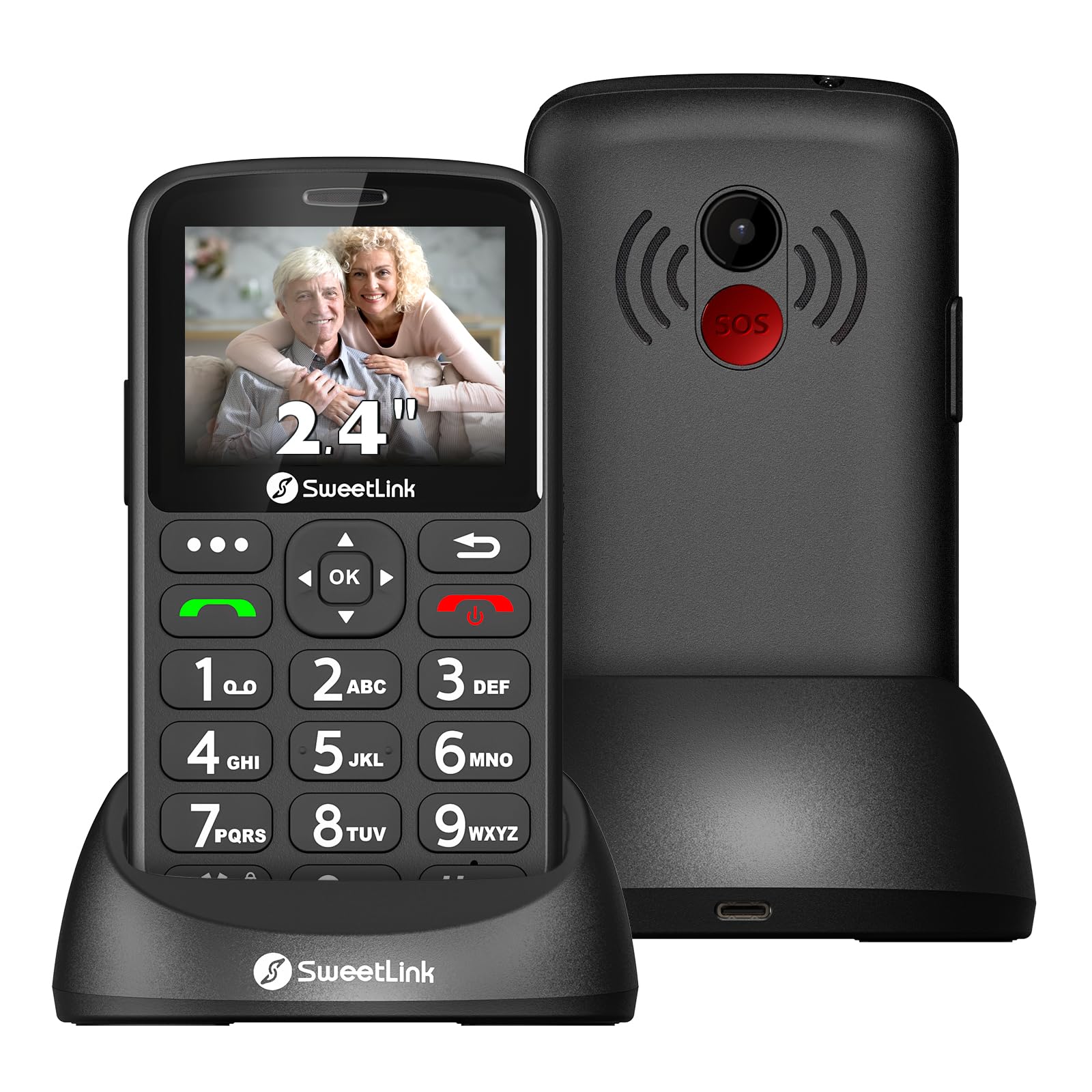 SweetLink S3PLUS 4G Seniorenhandy Ohne Vertrag, 1400mAh Akku Handy für Senioren Dual Nano SIM, SOS-Taste, 2,4 Zoll Farbdisplay Großtastenhandy mit Ladestation, Taschenlampe, FM-Radio, Nur Nano-SIM